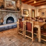 Lobby fireplace and dining area