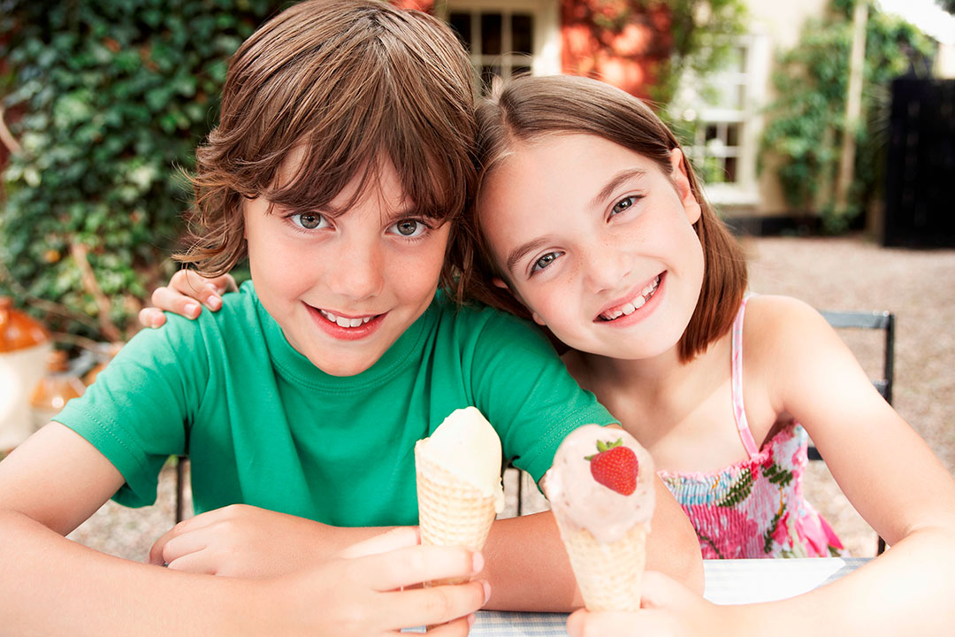 Kids with strawberry ice cream